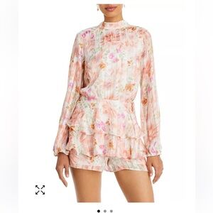 Endless Rose Water Color Floral Open Back Long Sleeve Romper - Small